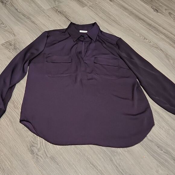 NY&Co Plum Purple Silky Long Sleeve Button Top - Picture 1 of 6